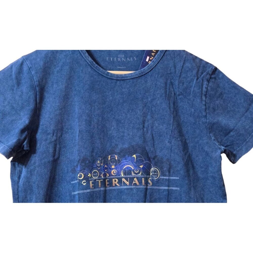 Marvel Eternals Women’s Shirt Dress Size M Blue Acid Wash 100% Cotton Distressed - Picture 3 of 5